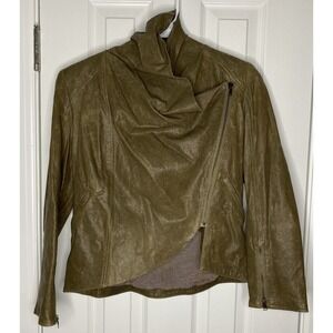 Alice + Olivia Women's 100% Leather‎ Cross Moto Zip Jacket Olive Size XS